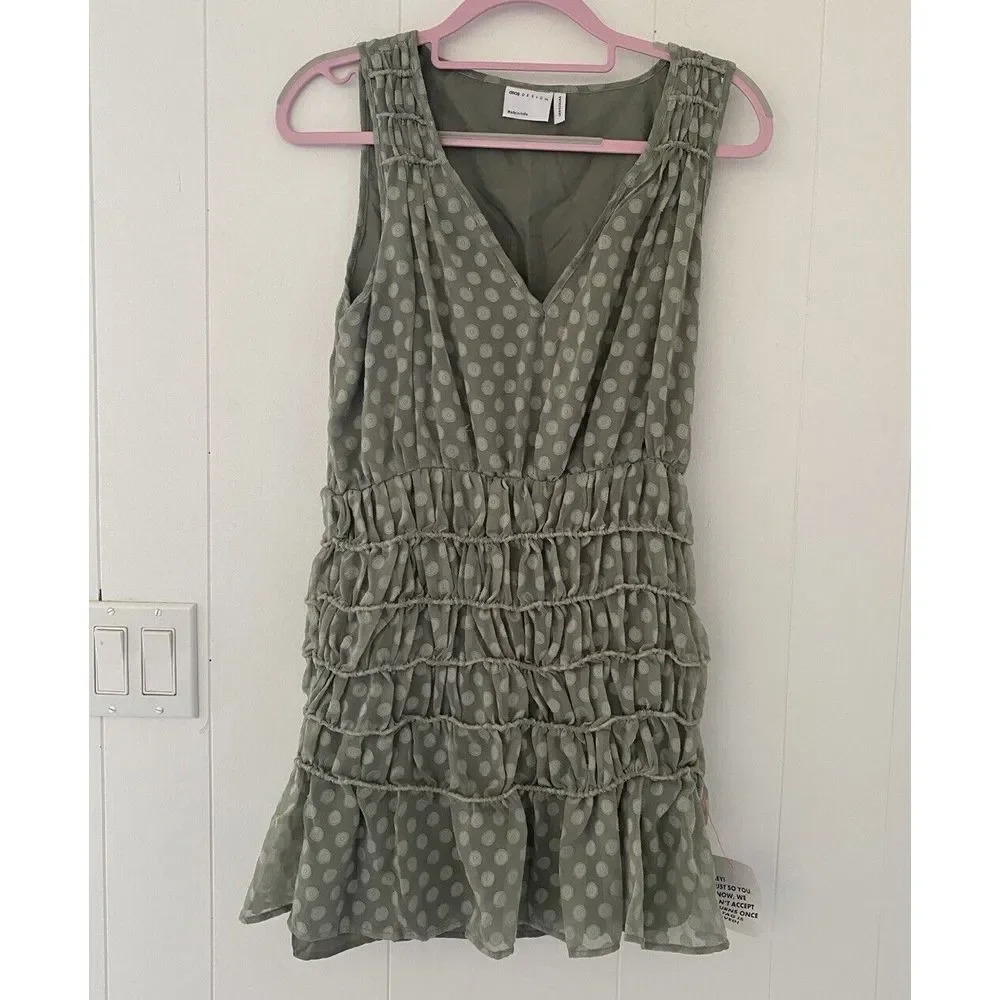 ASOS Design Sz 4 Sleeveless Mini Dress Ruched Skirt Khaki Olive Sage Green - NEW